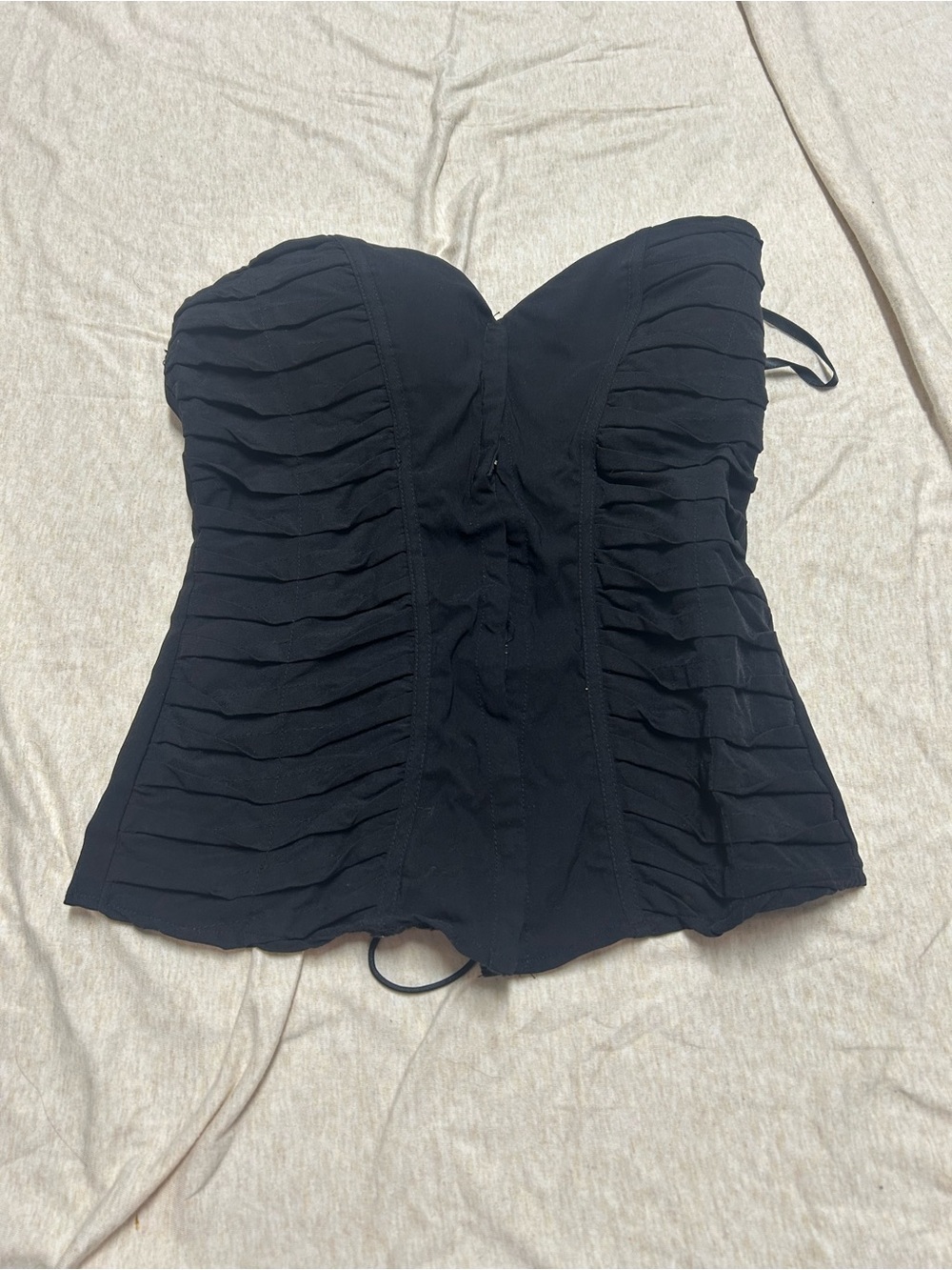 Ruched Black Lace Up Back Corset Top Hook and Eye Whimsigoth Gothic Vamp Romance